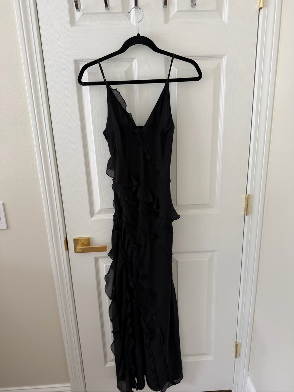 Abercrombie & Fitch Black Ruffle Maxi Slip Dress